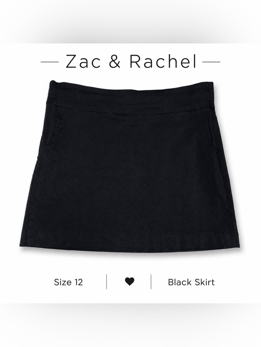 Zac & Rachel Black Pull On Stretch Mini Skirt Women’s Size 12 Pockets Career